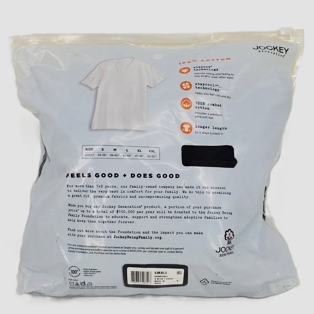Jockey Generation Mens Small Black V Neck T-Shirts 4 Pack‎ StayNew Cotton 006993